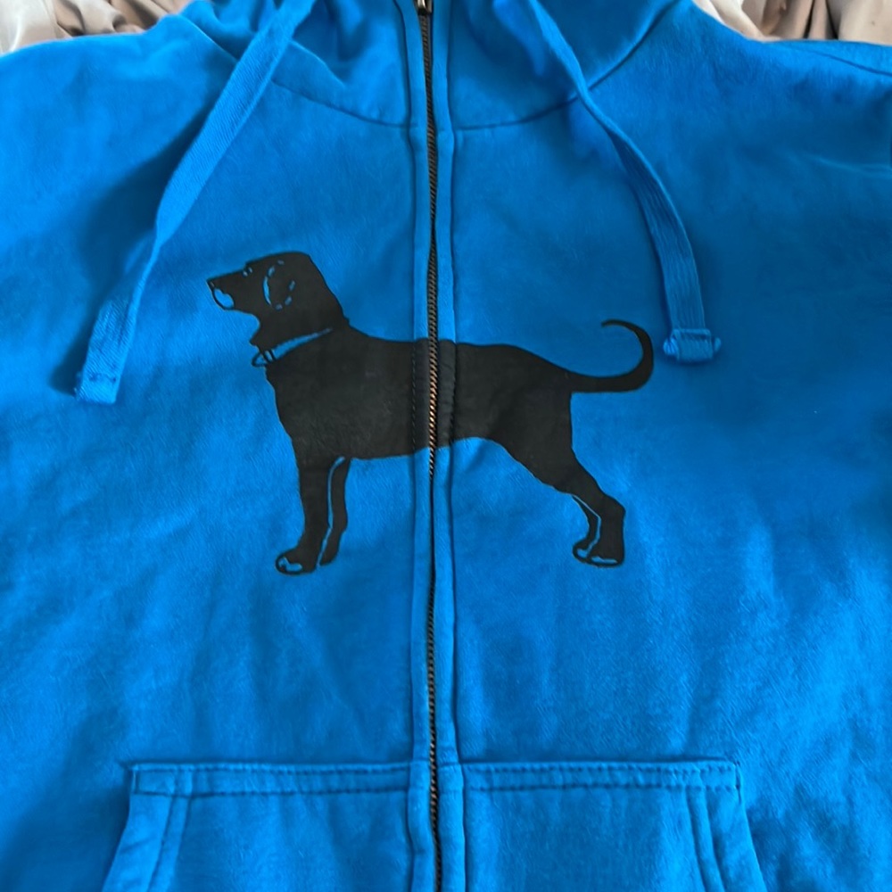 The Black Dog zip up hoodie.  Blue.  ladies medium.  80 percent cotton 20 poly